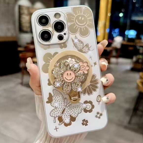 Iphone 16 Plus Pro Max Cute Sunflower Glitter Phone Case Strap Kickstand MagSafe - Picture 5 of 7